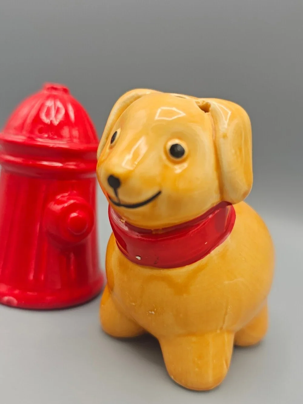 Ceramic Dog and Fire Hydrant Salt and Pepper Shakers